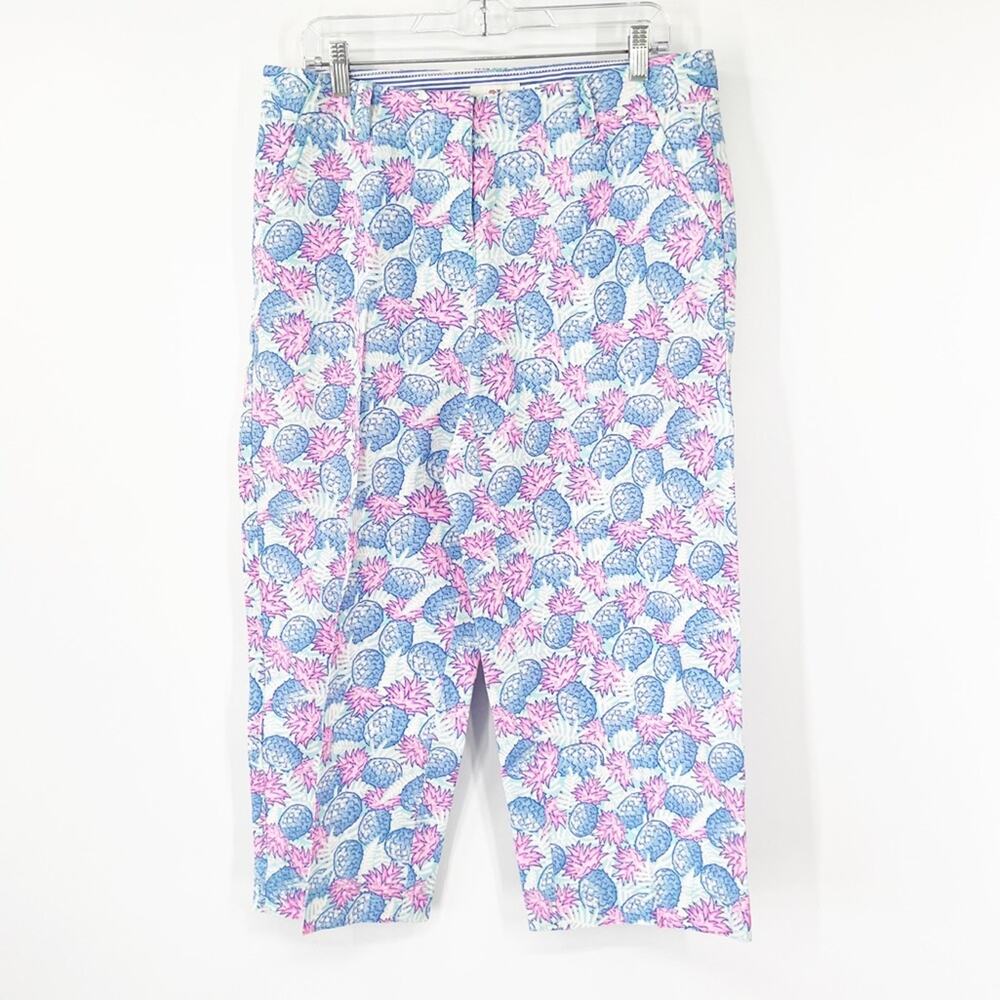 Vineyard Vines High Rise Pineapple Printed Cropped Pants Linen Blend - Picture 2 of 8